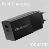 Мережевий зарядний пристрій Qoltec GaN Power Pro 100 Вт 1xUSB-C 1xUSB-A PD Black (5901878523828)