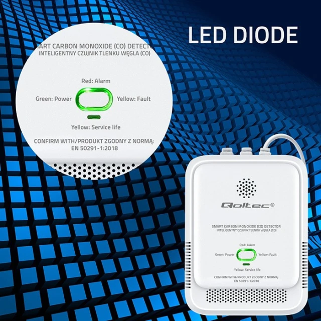 Датчик чадного газу детектор Qoltec CO сигналізація 85 дБ LED (5901878525761)