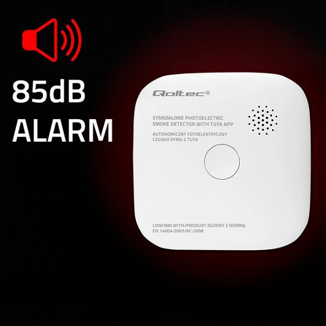 Датчик диму з батареєю Qoltec Wi-Fi Tuya 85 dB (5901878525792)