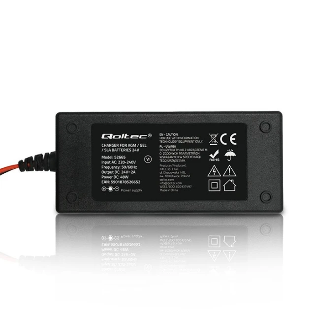 Зарядний пристрій для акумуляторів Qoltec AGM GEL 24 В 2 А 48 Вт LED (5901878526652)