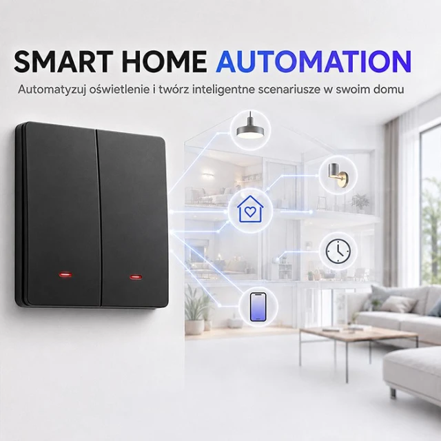 Вимикач світла Qoltec 2-канальний Wi-Fi Timer Tuya Black (5901878527086)