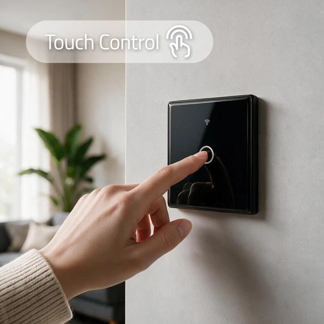 Вимикач світла сенсорний Qoltec 1-канальний Wi-Fi Timer Tuya Black (5901878527116)
