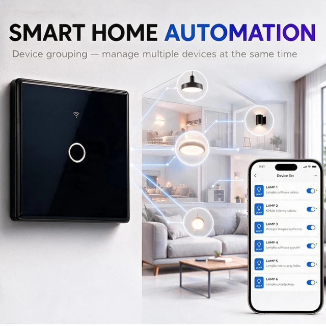 Вимикач світла сенсорний Qoltec 1-канальний Wi-Fi Timer Tuya Black (5901878527116)
