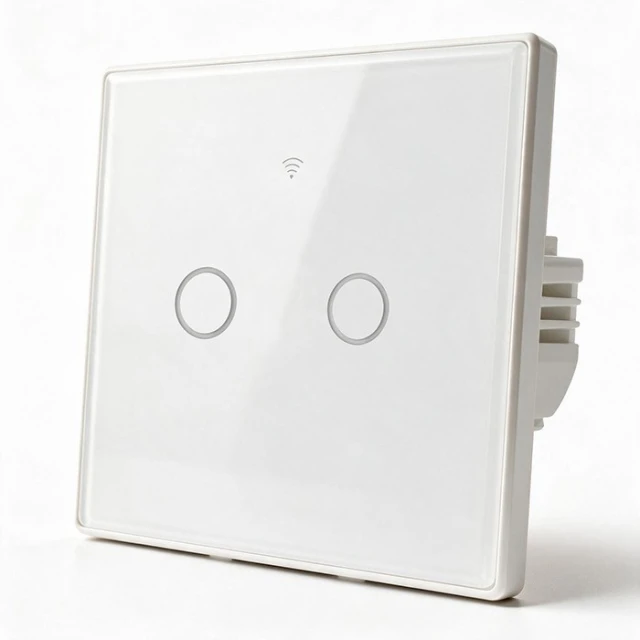 Вимикач світла сенсорний Qoltec 2-канальний Wi-Fi Timer Tuya White (5901878527161)