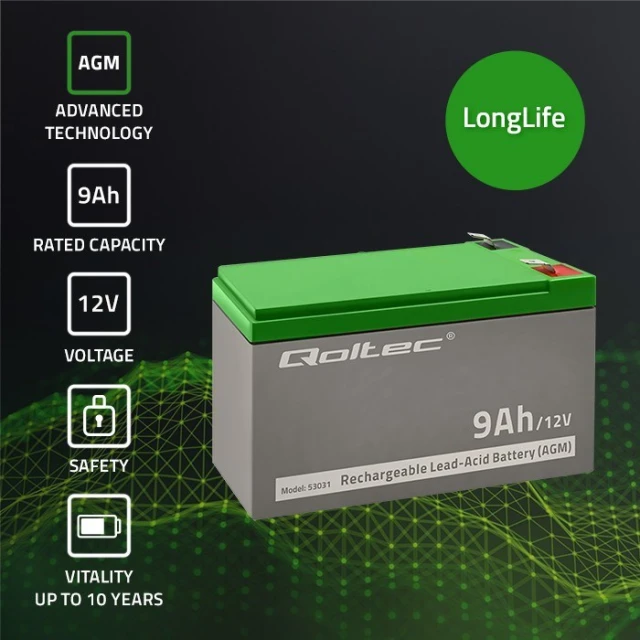 Аккумулятор гелевый Qoltec 53031 (5901878530314)