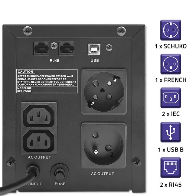 Джерело безперебійного живлення Qoltec Monolith 1500VA 900W LCD USB (5901878537702)