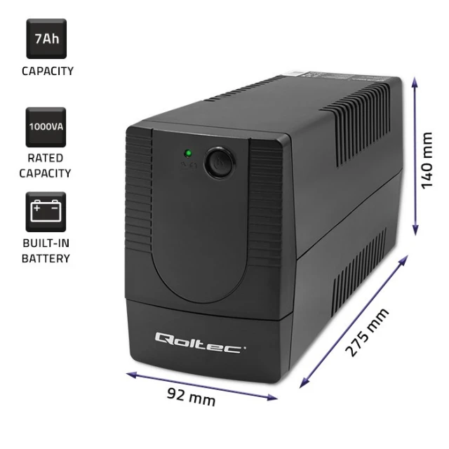 Джерело безперебійного живлення Qoltec Monolith 1000VA 600W (5901878537740)
