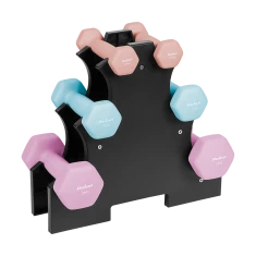 Набір гантелей Rebel Active неопренові HEX 7 кг зі стійкою (2x0,5 кг + 2x1 кг + 2x2 кг) (5901890137263)