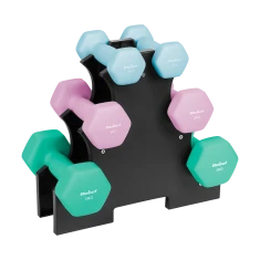 Набір гантелей Rebel Active неопренові HEX 12 кг зі стійкою (2x1 кг + 2x2 кг + 2x3 кг) (5901890137270)