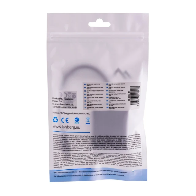 Відео-адаптер Lanberg Mini DisplayPort (M) на VGA (F) 0.2 м Black (5901969408690)