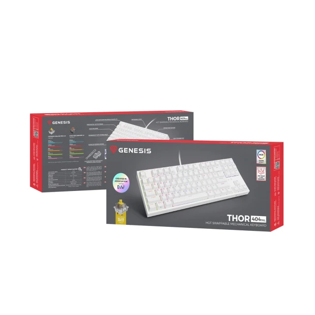 Клавиатура Genesis Thor 404 TKL игровая USB US раскладка White (5901969443202)
