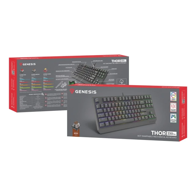 Клавіатура Genesis Thor 230 TKL ігрова USB US розкладка Black (5901969443295)