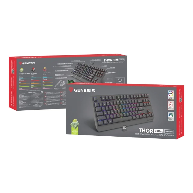 Клавіатура Genesis Thor 230 TKL ігрова USB + RF Wireless + Bluetooth US розкладка Black (5901969443813)
