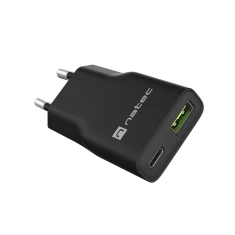 Мережевий зарядний пристрій Natec Ribera NUC-2377 GaN Slim USB-A USB-C 20 Вт Black (5901969449952)