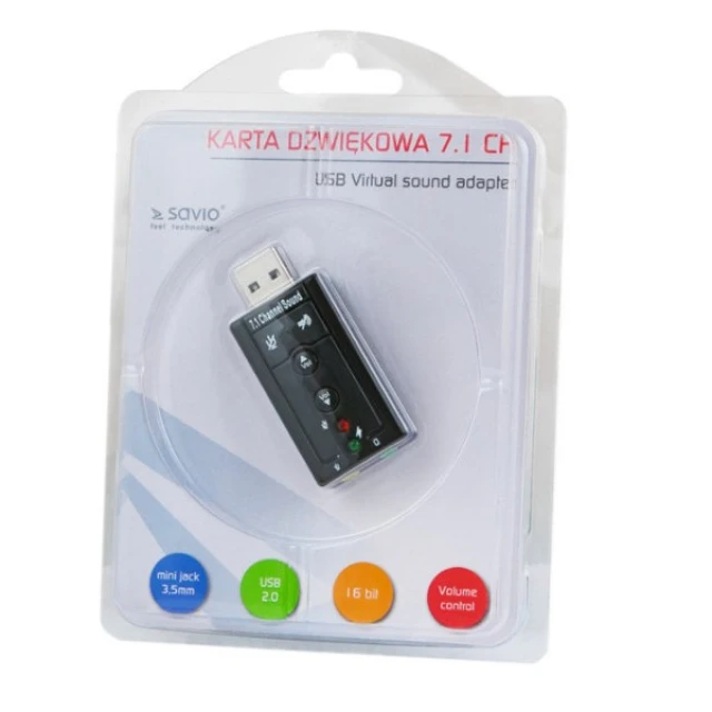 Зовнішня звукова карта Savio AK-01 USB 2.0 (5901986040613)