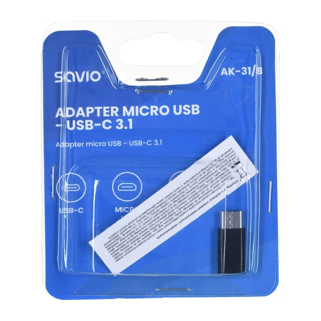 Перехідник Savio AK-31/B Micro USB F - USB Type-C M Black (5901986043805)