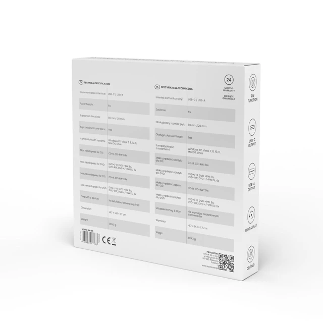 Зовнішній Savio DVD-привід AK-59 USB-C/USB-A (5901986047933)