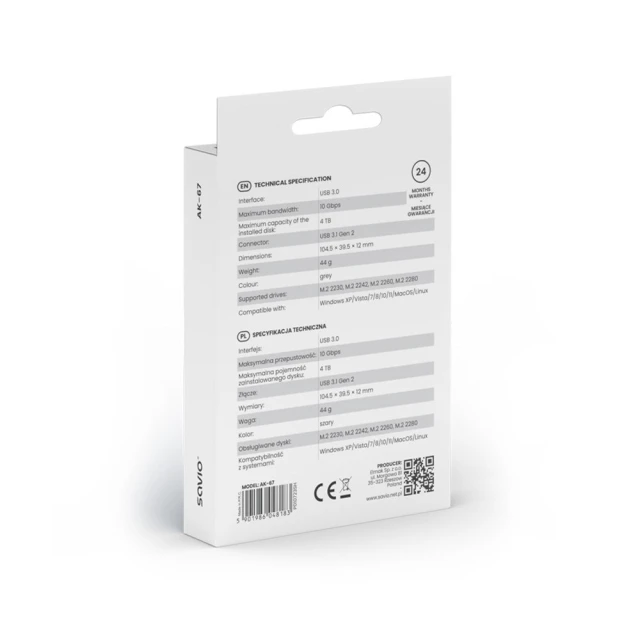 Внешний карман Savio AK-67 для M.2 NVMe SSD USB (5901986048183)