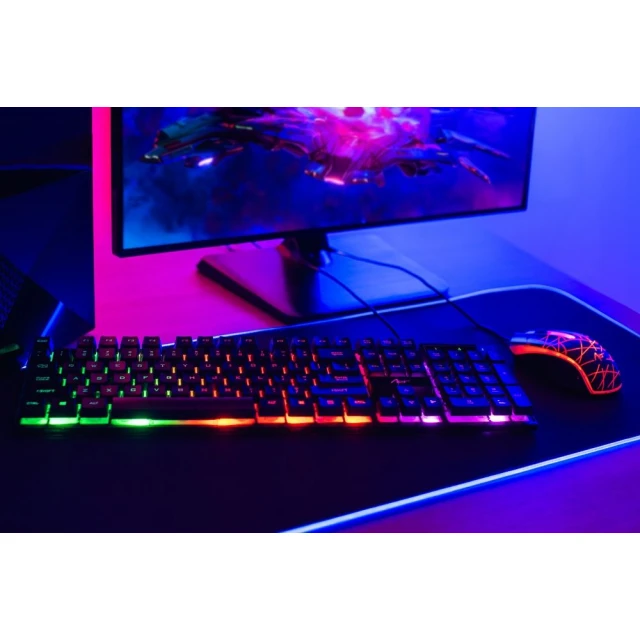 Комплект ART AK-50 клавиатура USB A QWERTY с подсветкой + мышь USB A с подсветкой Black (5902115409028)