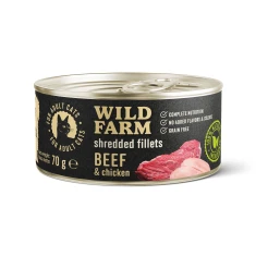 Вологий корм для котів Wild Farm Shredded Fillets філе з яловичиною і куркою в бульйоні 70 г (5902186093270)