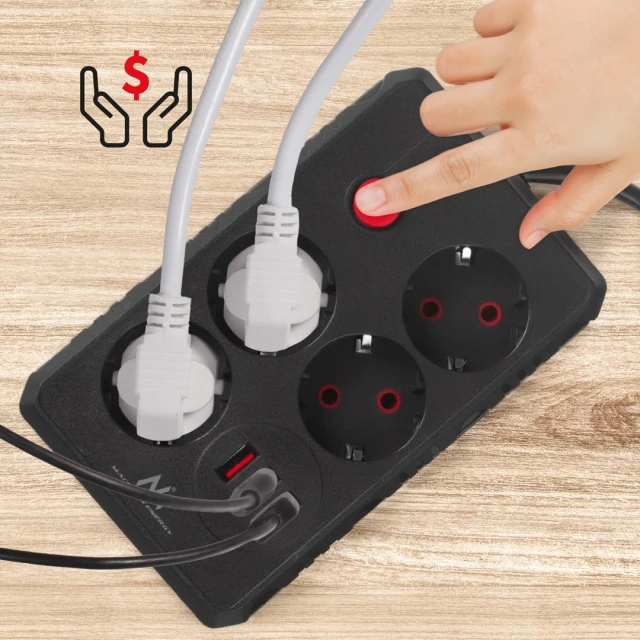 Удлинитель Maclean 4 розетки 3xUSB 1,5 м 2500 Вт 2,1 А Black (5902211141761)