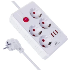 Удлинитель Maclean 4 розетки 3xUSB 3 м 2500 Вт 2,1 А White (5902211141778)