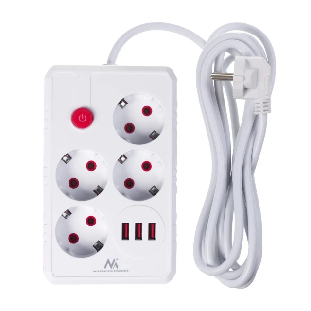 Подовжувач Maclean 4 розетки 3xUSB 3 м 2500 Вт 2,1 А White (5902211141778)