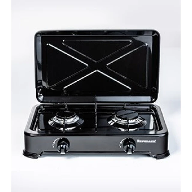 Газова плита Ravanson K-02TB 2 конфорки з транспортувальною кришкою Black (5902230901407)