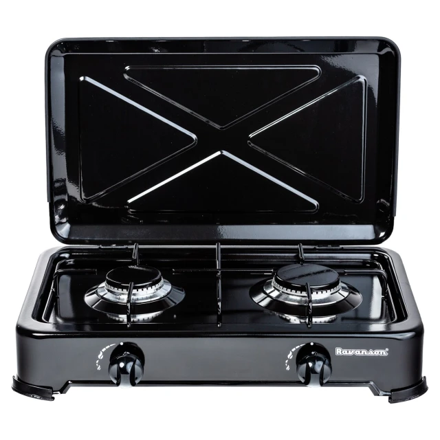 Газова плита Ravanson K-02TB 2 конфорки з транспортувальною кришкою Black (5902230901407)