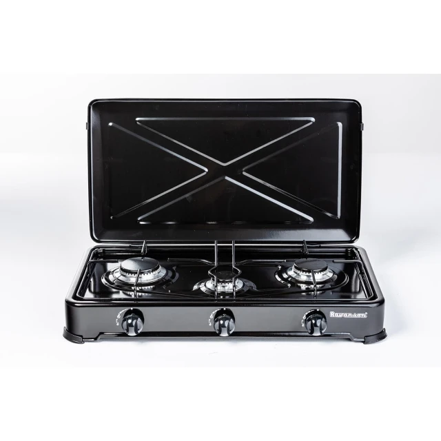 Газова плита Ravanson K-03TB 3 конфорки з транспортувальною кришкою Black (5902230901421)