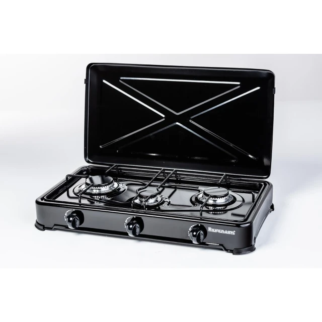 Газова плита Ravanson K-03TB 3 конфорки з транспортувальною кришкою Black (5902230901421)