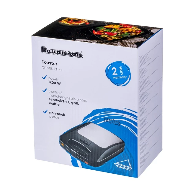 Сендвічниця Ravanson 3 в 1 OP-7050 1200 Вт Black (5902230901735)