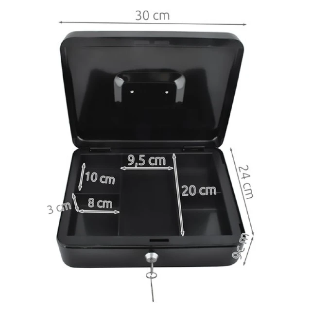 Скринька для грошей металева з замком Malatec Black (5902367971991)