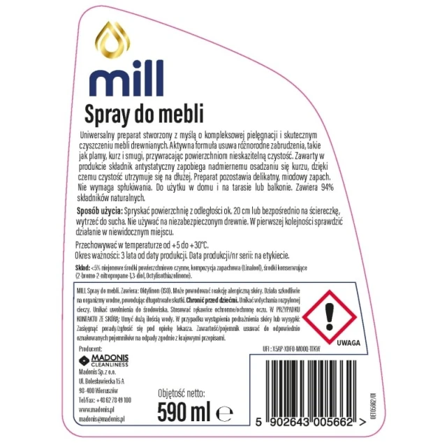 Средство для чистки мебели MADONIS MILL Clean антистатический спрей 590 мл (5902643005662)