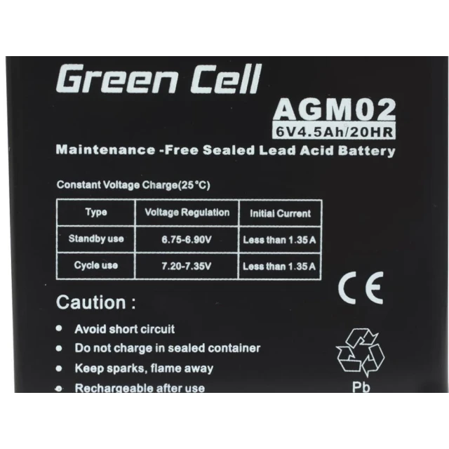 Аккумулятор гелевый Green Cell AGM 6V 4.5Ah (AGM02)