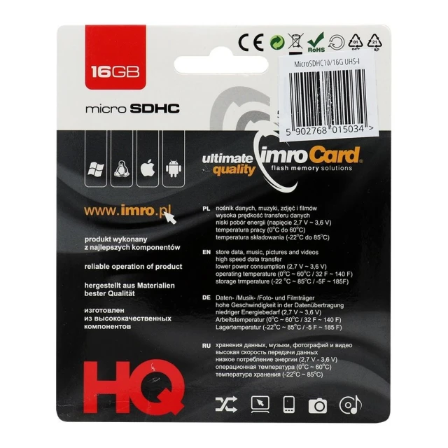 Карта пам'яті microSD 16GB Imro (5902768015034)
