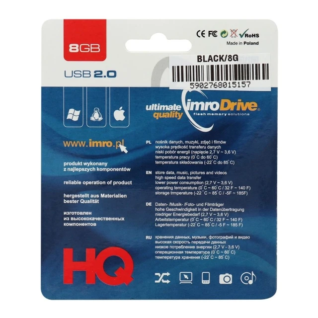Flash-диск Imro Black 8GB USB 2.0 (5902768015157)