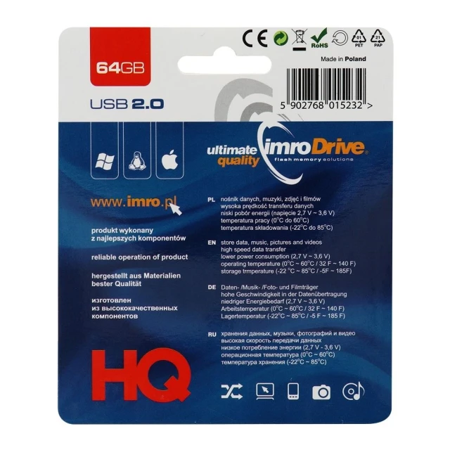 USB Flash Drive Imro 64GB USB2.0 Black (5902768015232)