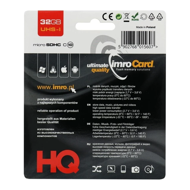 Карта пам'яті microSD Imro 32GB 100MB/s Class 10 UHS I (5902768015607)