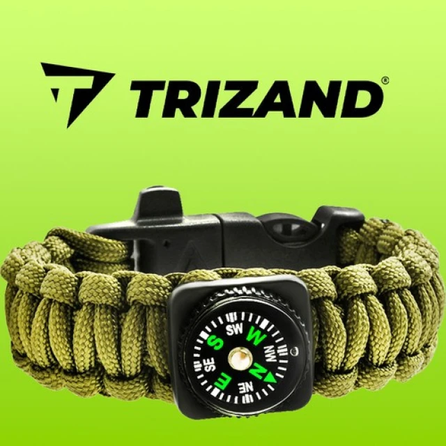 Браслет виживання Trizand 5-в-1 з вогнивом компасом свистком Green (5902802907424)