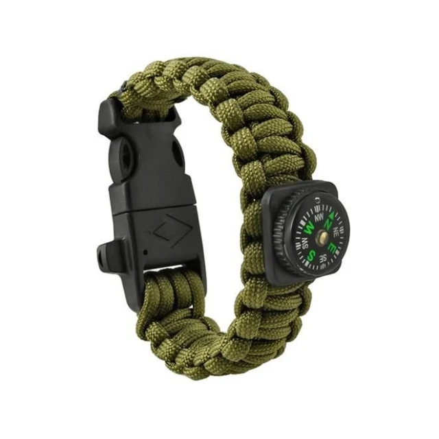 Браслет виживання Trizand 5-в-1 з вогнивом компасом свистком Green (5902802907424)