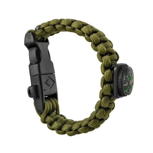 Браслет виживання Trizand 5-в-1 з вогнивом компасом свистком Green (5902802907424)
