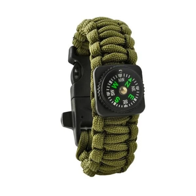 Браслет виживання Trizand 5-в-1 з вогнивом компасом свистком Green (5902802907424)