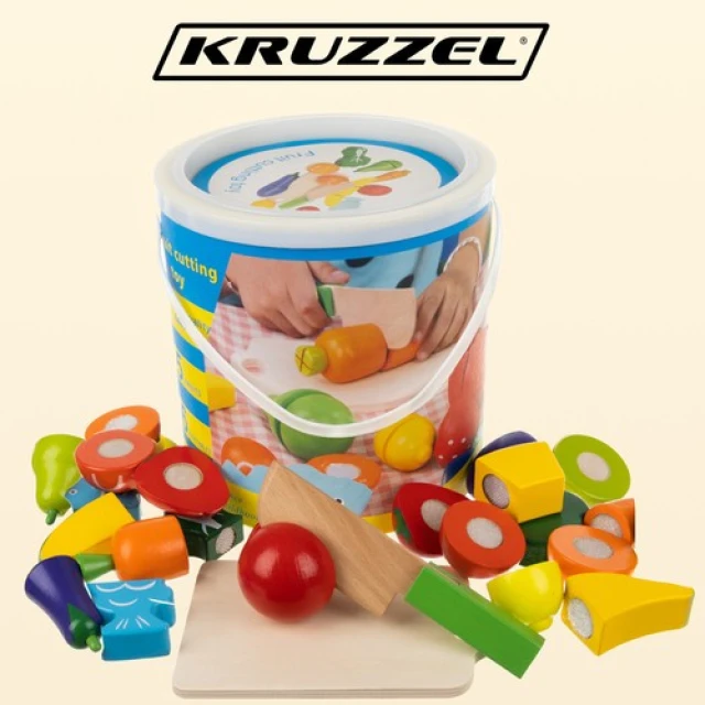 Набір овочів дерев'яні для нарізання у відерці Kruzzel (5902802919656)
