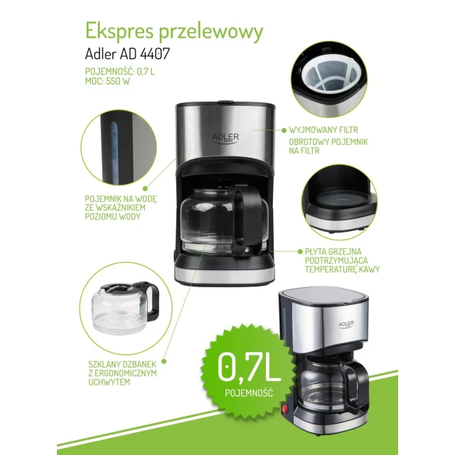 Кавоварка крапельна Adler AD 4407 550 Вт Black (5902934830454)