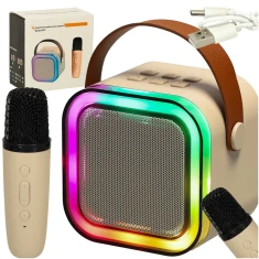 Караоке-набір з мікрофоном і Bluetooth-колонкою з підсвічуванням LED Beige (5903039757165)