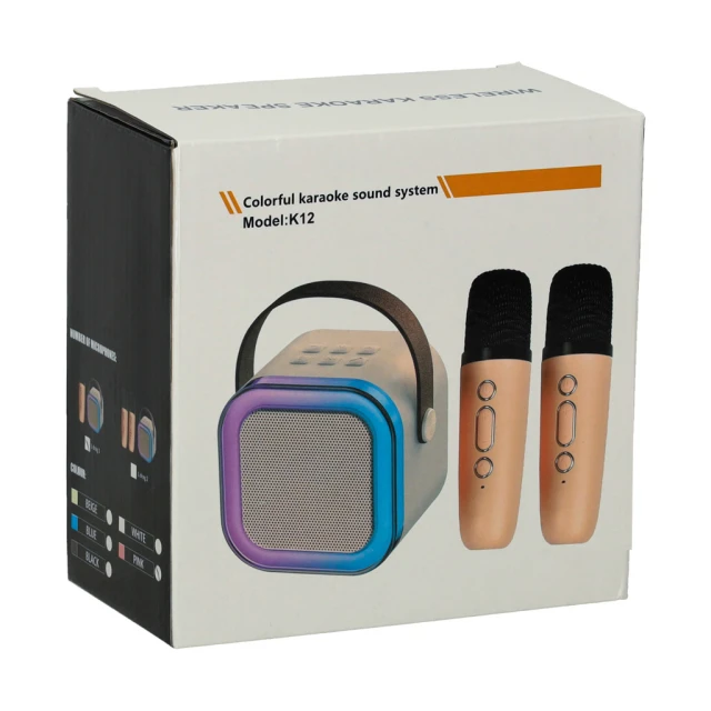 Караоке-система IKONKA з 2 мікрофонами Bluetooth RGB 6 Вт Beige (5903039757257)