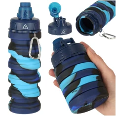 Пляшка для води силіконова складна з ручкою IKONKA BPA FREE 500 мл Blue (5903039767386)
