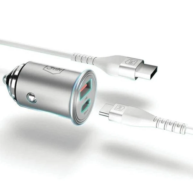 Автомобильное зарядное устройство 3mk HyperCar Charger USB-C | USB-A 45W Grey (5903108527231)