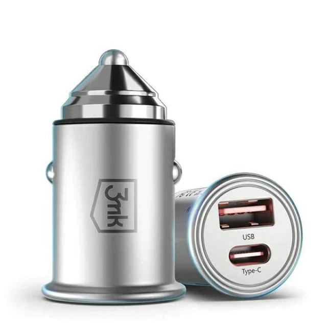 Автомобильное зарядное устройство 3mk HyperCar Charger USB-C | USB-A 45W Grey (5903108527231)